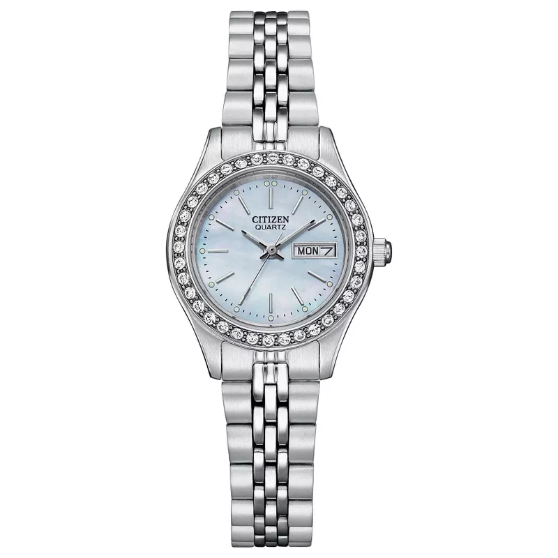 Citizen - Ladies Quartz Silver-Tone Stainless Steel Watch Blue MOP Dial