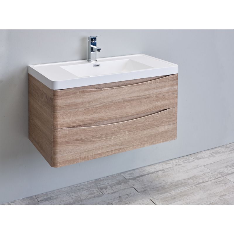 Eviva Smile 36-Inch White Oak Modern Bathroom Vanity Set with Integrated White Acrylic Sink - white oak