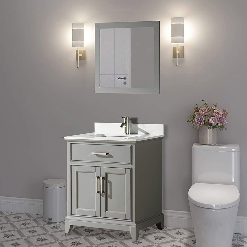 Vanity Art 24" Single Sink Bathroom Vanity Set Phoenix Stone Top 1 Drawer, 1 Shelf Undermount Sink Vanity Cabinet with Mirror - Espresso