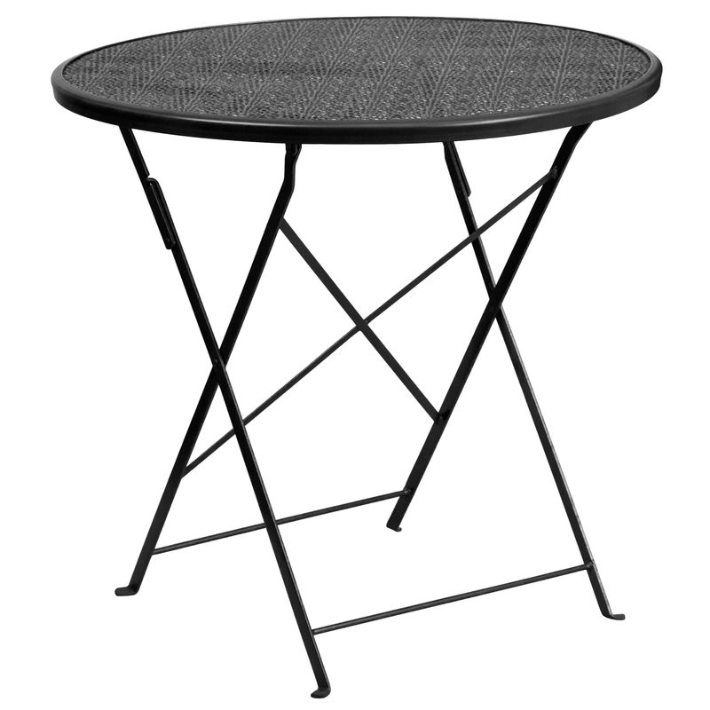 30-in. Round Steel Folding Patio Table Set w/ 4 Chairs - Black