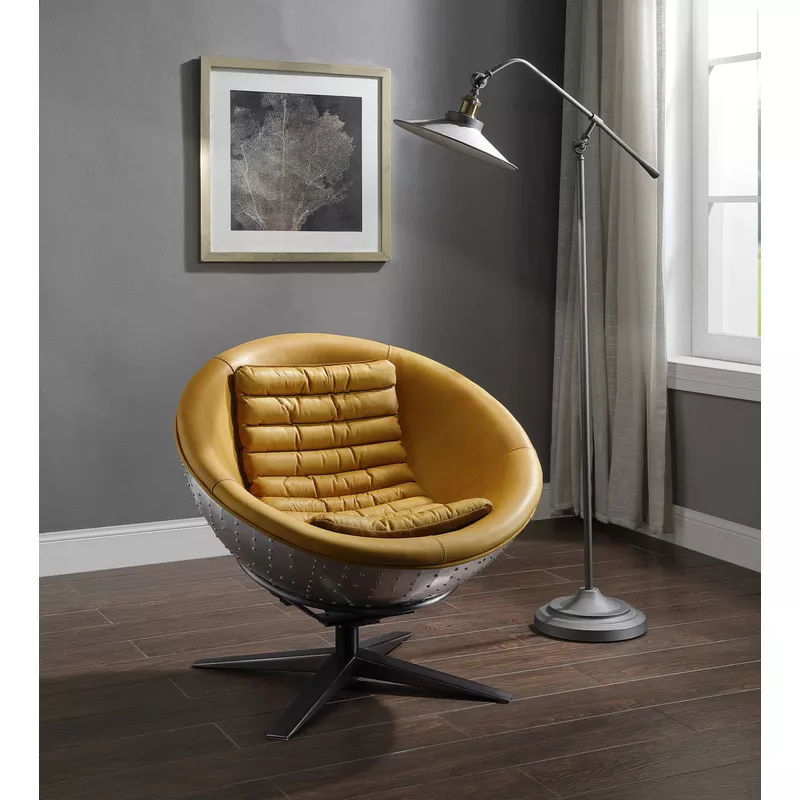 ACME Brancaster Accent Chair, Turmeric Top Grain Leather & Aluminum