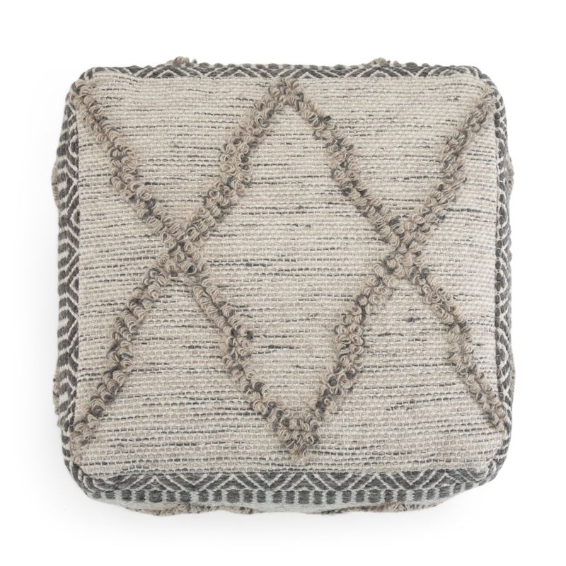 WYNDENHALL Tasneem Contemporary Square Pouf, Natural Handloom Woven Pattern - Grey/Natural
