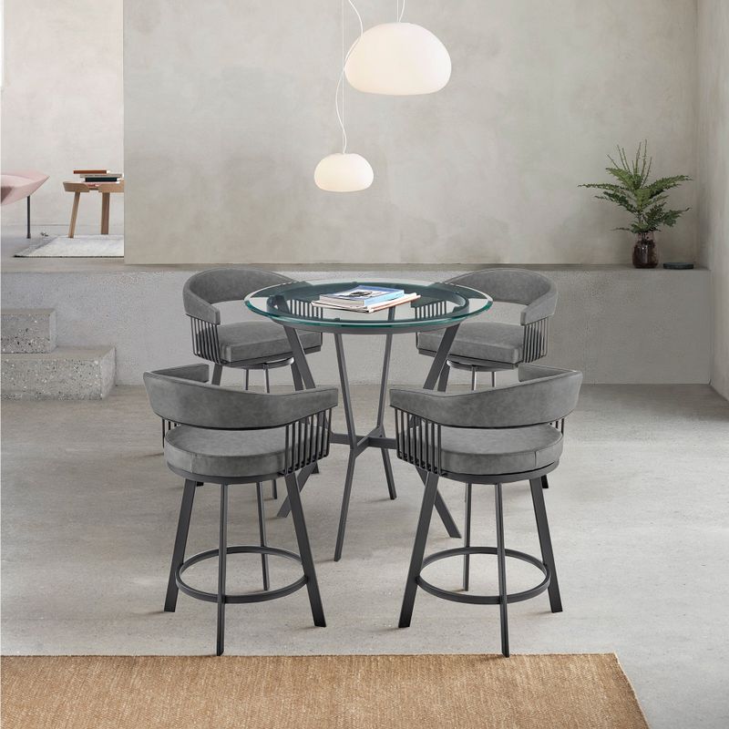 Naomi and Chelsea Counter Height Dining Set in Grey Faux Leather - 4-Piece Sets - Grey & Black