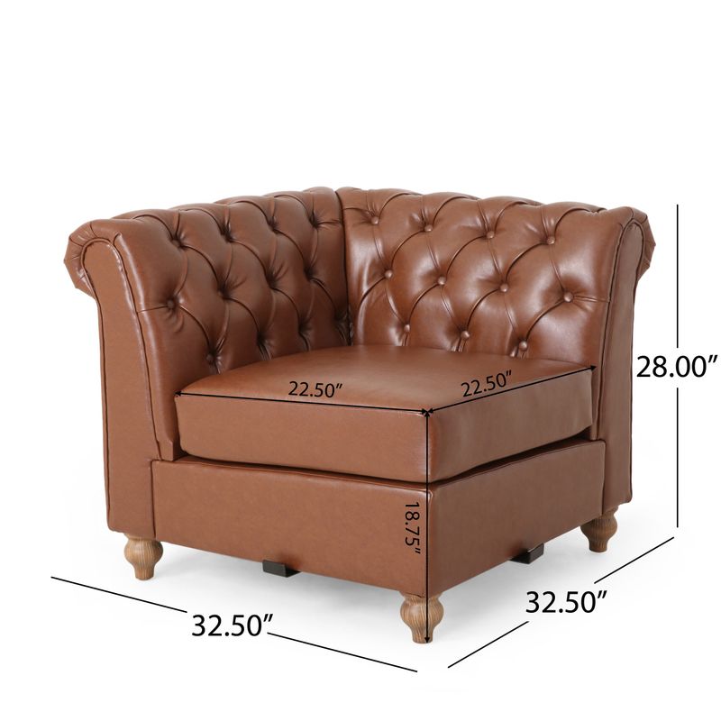 Castalia Chesterfield Tufted 7 Seater Sectional Sofa with Nailhead Trim by Christopher Knight Home - Cognac Brown + Natural