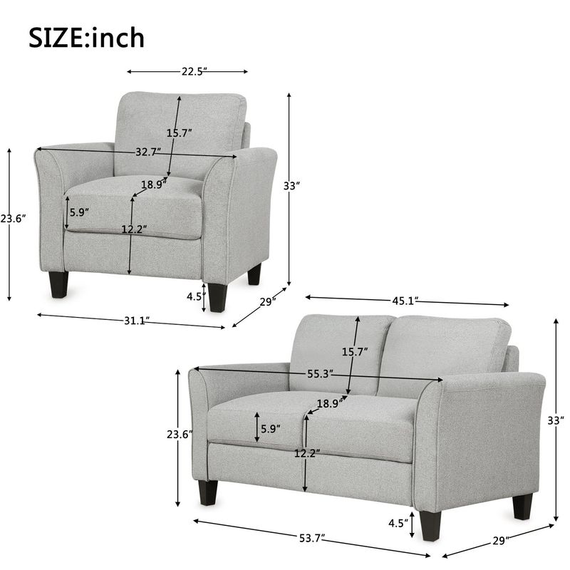 Living Room Furniture Armrest Single Sofa and Loveseat Sofa - Black