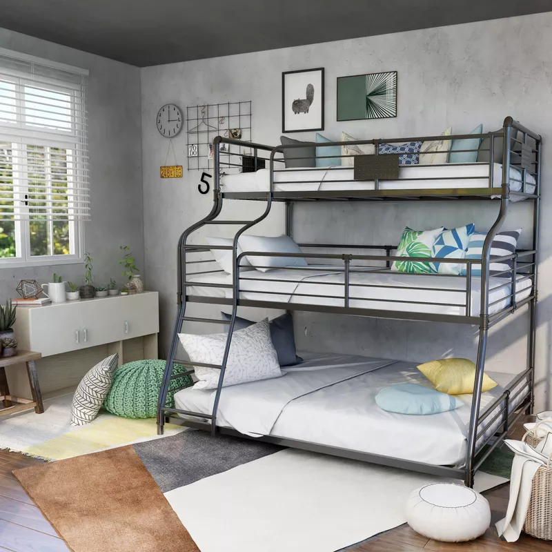 Industrial Metal Twin/Full/Queen Triple Bunk Bed in Black