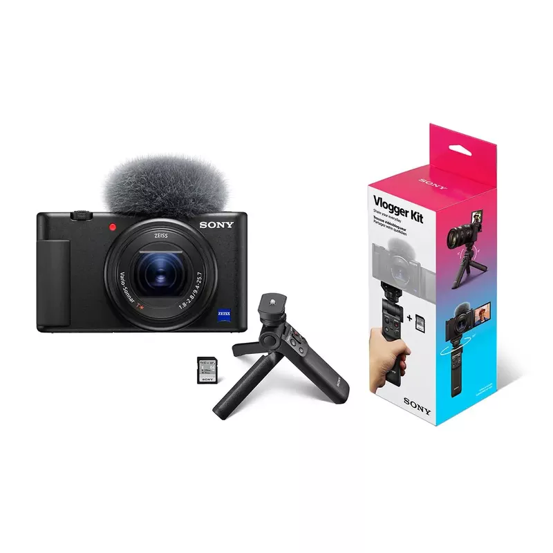 Sony Sony ZV-1 Compact 4K HD Camera - With Sony ACCVC1 Vlogger Accessory Kit with Wireless Bluetooth Grip / Tripod (GP-VPT2 BT) and 64GB UHS-II SD Card (SF-E64/T1)