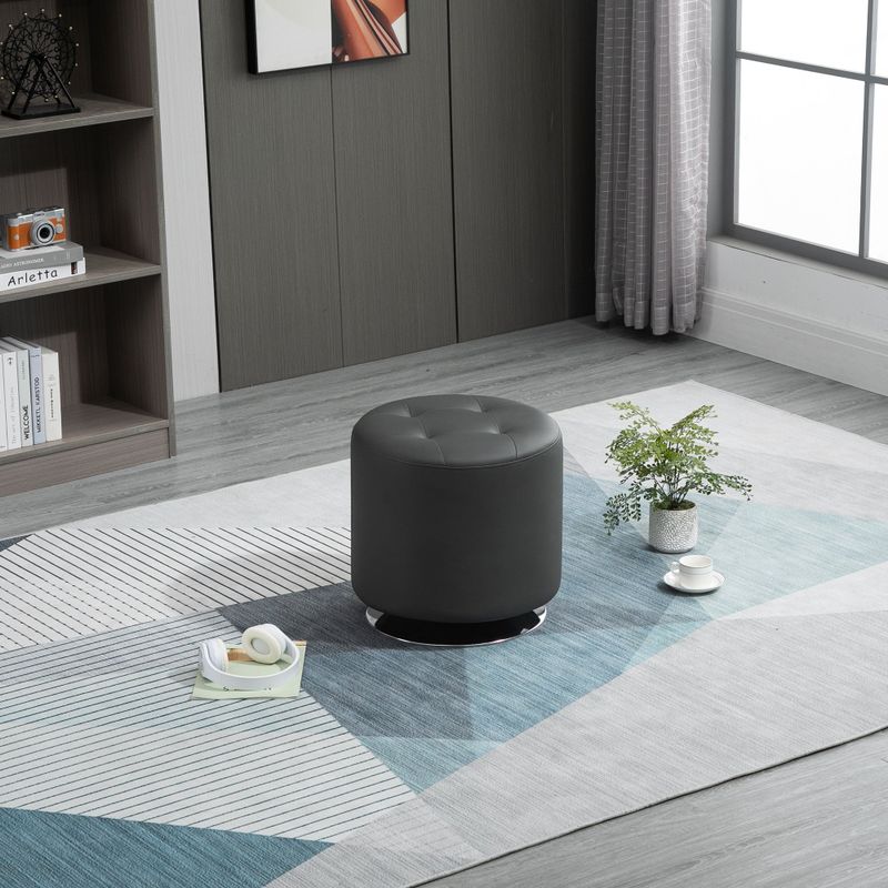 HOMCOM 360° Swivel Foot Stool Round PU Ottoman with Thick Sponge Padding and Solid Steel Base - Grey