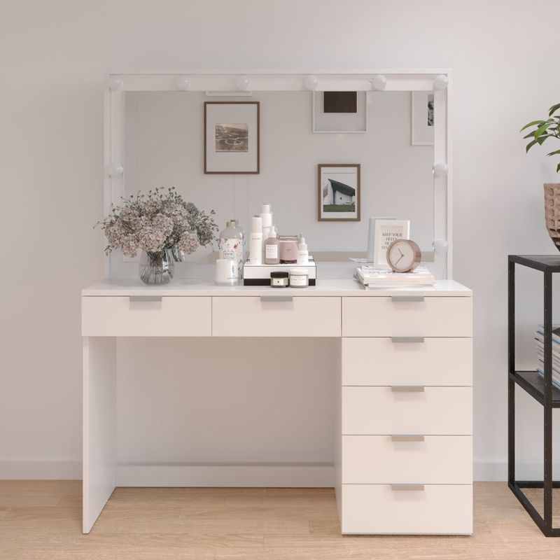 Rent to own Vanity Set With Mirror and Lamp Home Makeup Dressing Table with  Stool - Black - FlexShopper