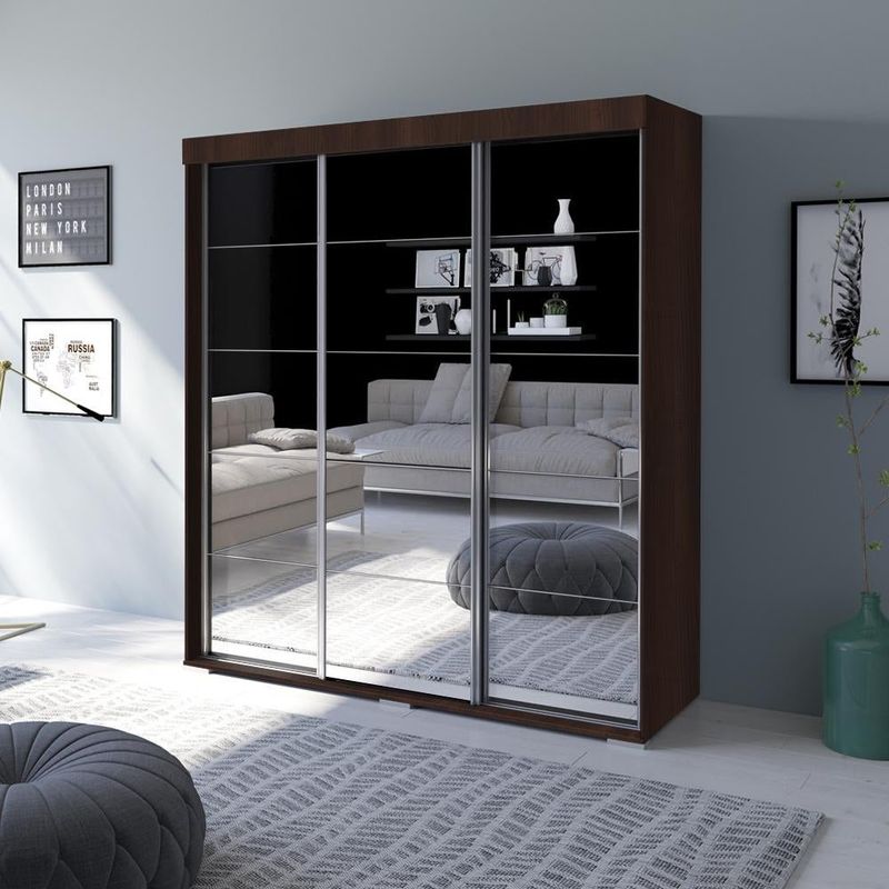 Strick & Bolton Suger 3-door Mirrored Armoire - Wenge