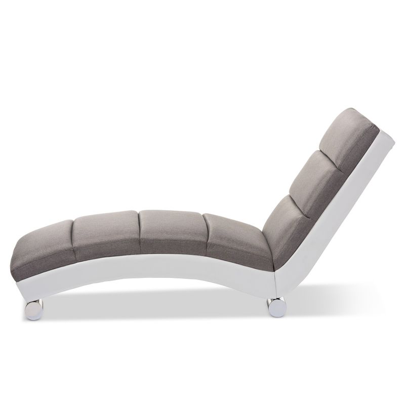 Baxton Studio Percy Modern and Contemporary Grey Fabric and White Faux Leather Upholstered Chaise Lounge - Chaise-Grey