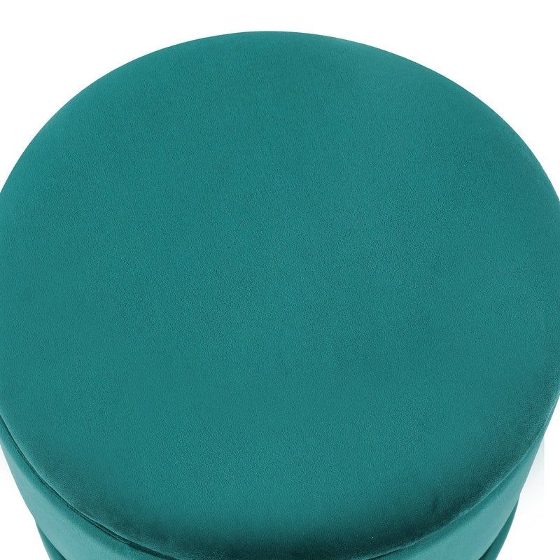 Adeco Set of 2 Velvet Storage Round Ottoman Foot Stool Metal Band - Teal