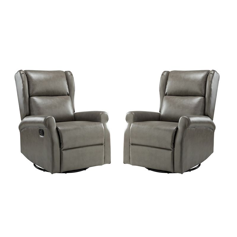 HULALA HOME Faux Leather Manual Swivel Recliner with Metal Base Set of 2 - BROWN