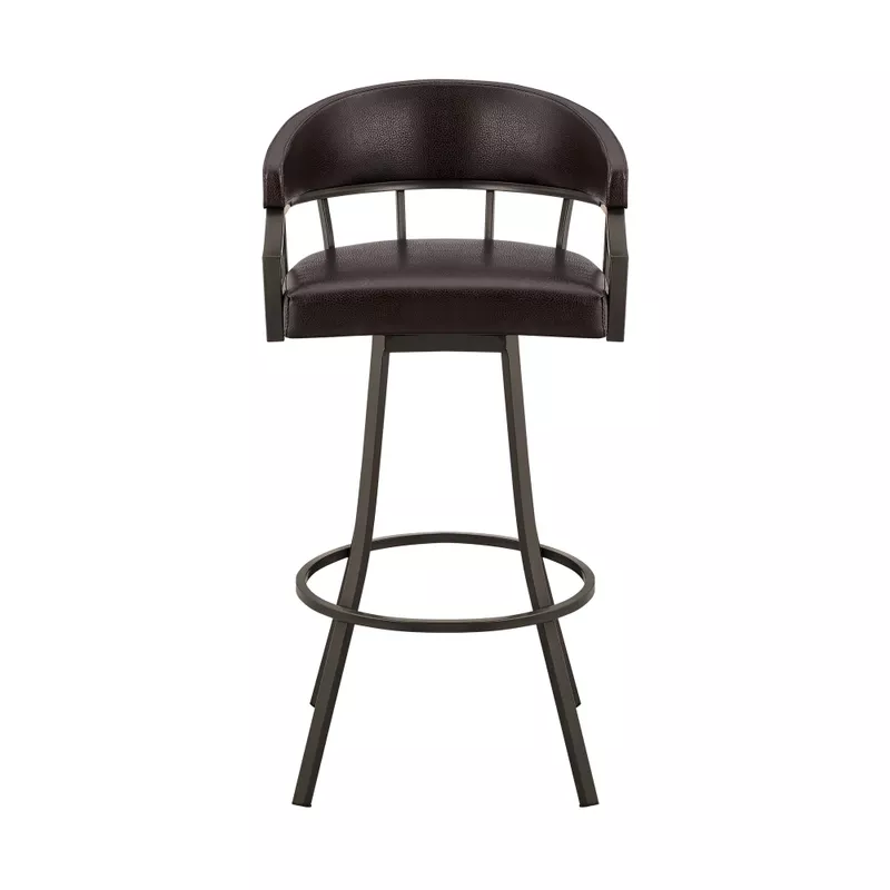 Palmdale 26" Swivel Brown Faux Leather and Java Brown Metal Bar Stool