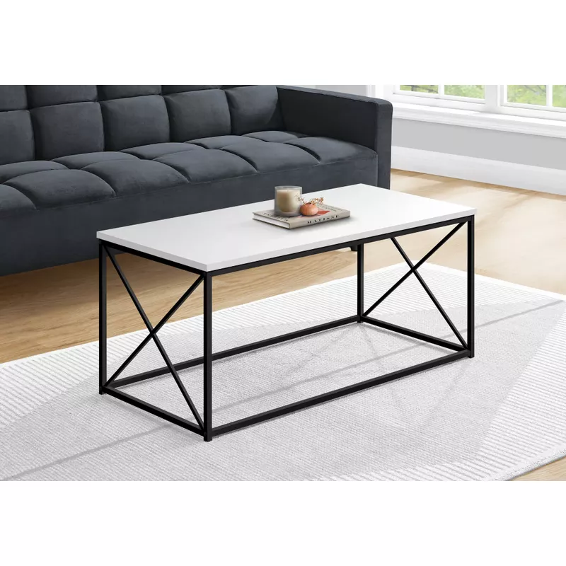 Coffee Table/ Accent/ Cocktail/ Rectangular/ Living Room/ 40"L/ Metal/ Laminate/ White/ Black/ Contemporary/ Modern
