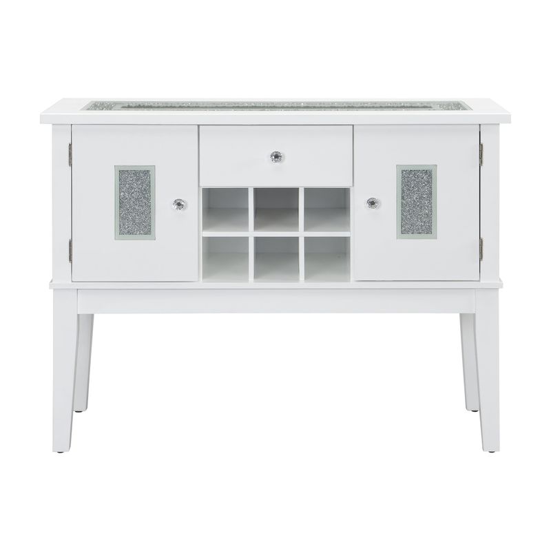 ACME Elizaveta Storage Server in Gray and White High Gloss - Gray, Faux Crystal Diamonds and White  High Gloss