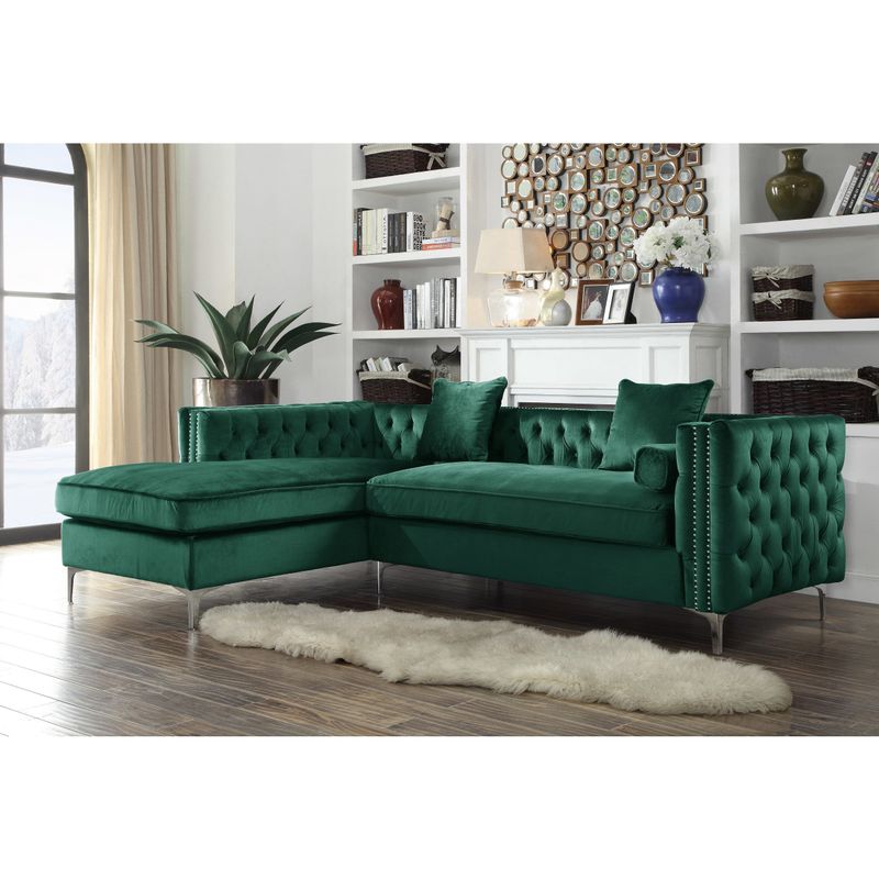 Chic Home Monet Velvet Modern Contemporary Button Tufted with Silver Nailhead Trim Left Facing Sectional Sofa - Black