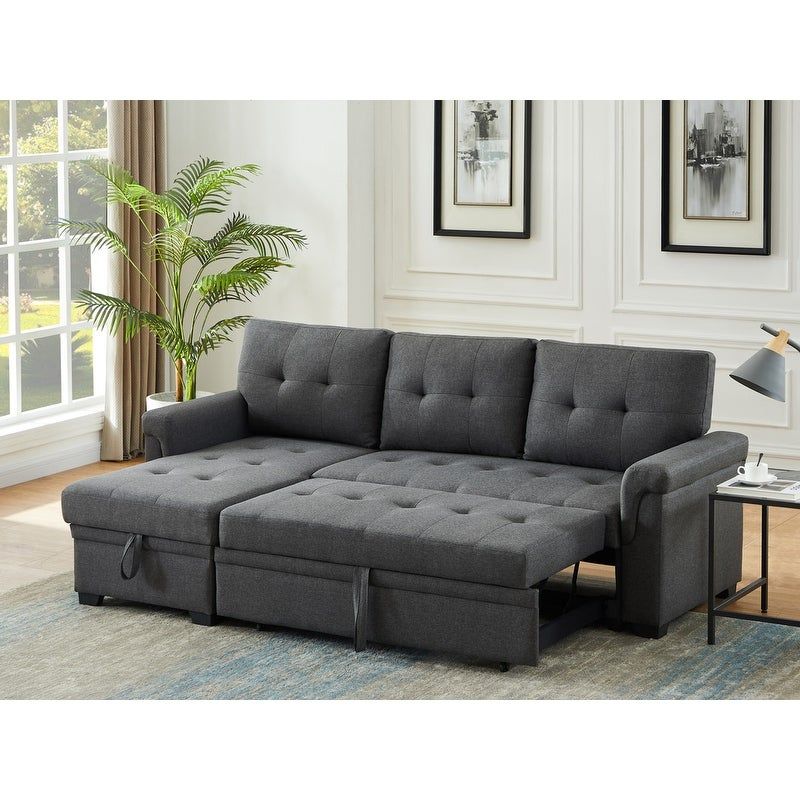 Copper Grove Perreux Linen Reversible Sleeper Sectional Sofa - Blue