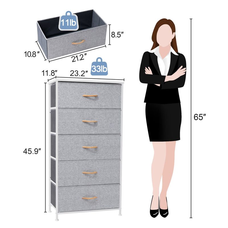 5 Drawers Vertical Dresser Storage Tower Organizer Unit for Bedroom - Brown - 5-drawer