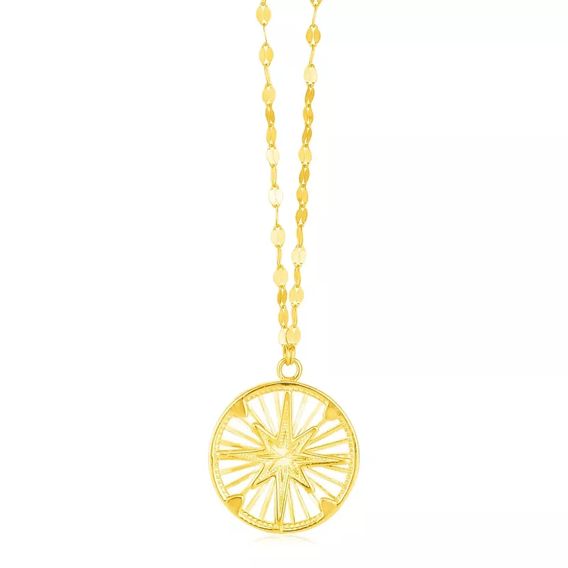 14k Yellow Gold Necklace with Compass Pendant