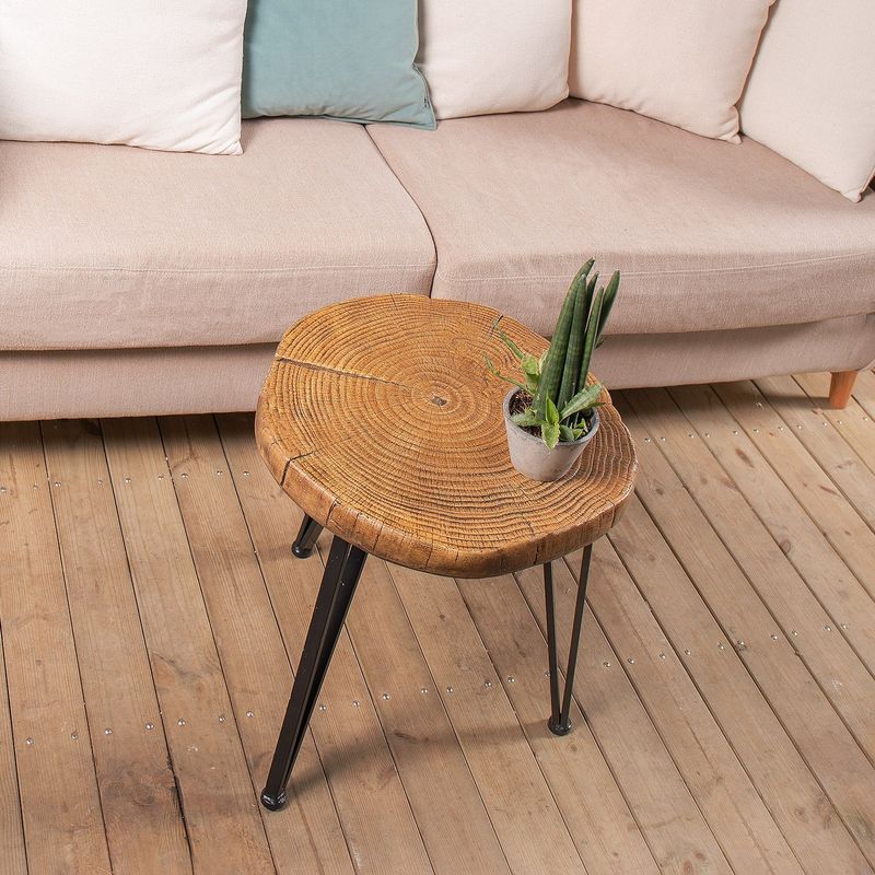 COSIEST Faux Wood End Table, Concrete Coffee Table, Plant Stand - Large