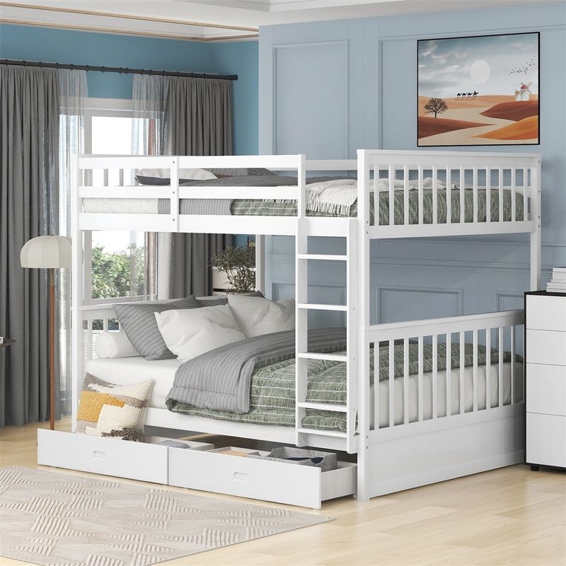 Merax Full over Full Bunk Bed with Ladders and 2 Storage Drawers - White
