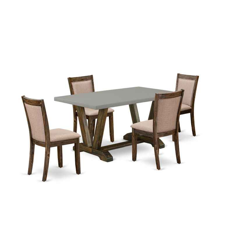 Modern Dining Set - A Dinning Table and Kitchen Chairs - Cement & Distressed Jacobean Finish (Pieces and Bench option) - V796MZ716-6