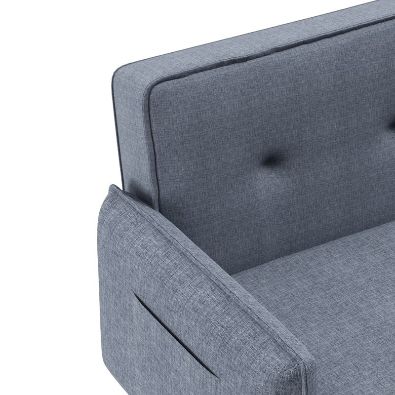 Convertible Futon Sofa Bed with Solid Wood Legs in Cotton Linen Fabric - Blue