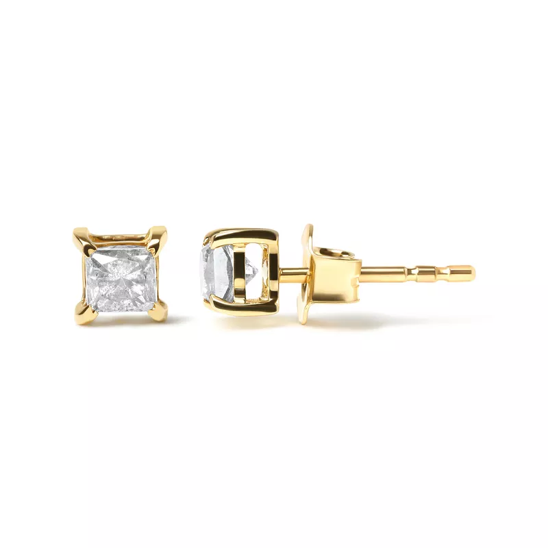 IGI Certified 14K Yellow Gold 5/8 Cttw Princess Diamond 4-Prong Classic Stud Earrings (K-L Color, SI2-I1 Clarity)