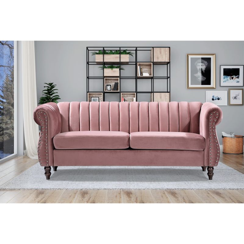 US Pride Charlot Velvet Chesterfield Rolled Arm 2-Piece Living Room Set - Pink