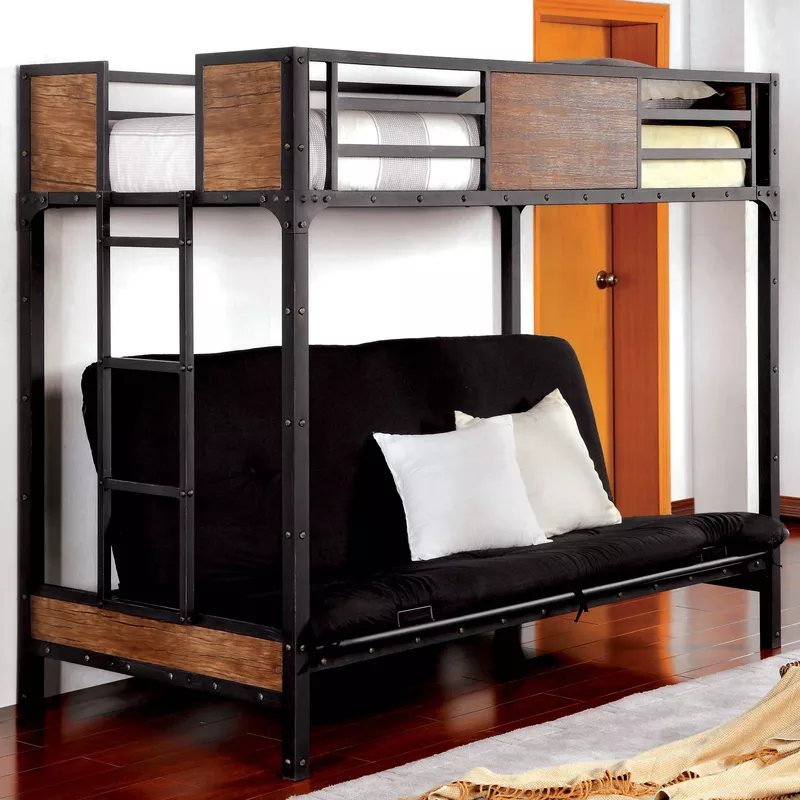 Industrial Metal Twin Over Futon Bunk Bed in Black