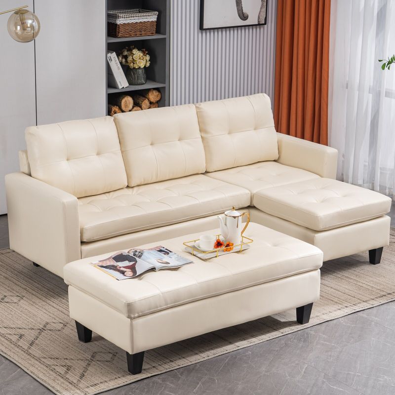 L-shaped Variable Combination Three-Seat Sofa - White
