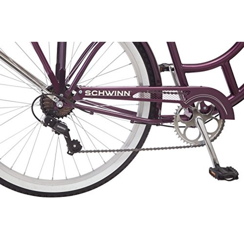 Schwinn Women's Sanctuary 7-Speed Cruiser Bicycle (26-Inch Wheels), Cream/Purple, 16-Inch