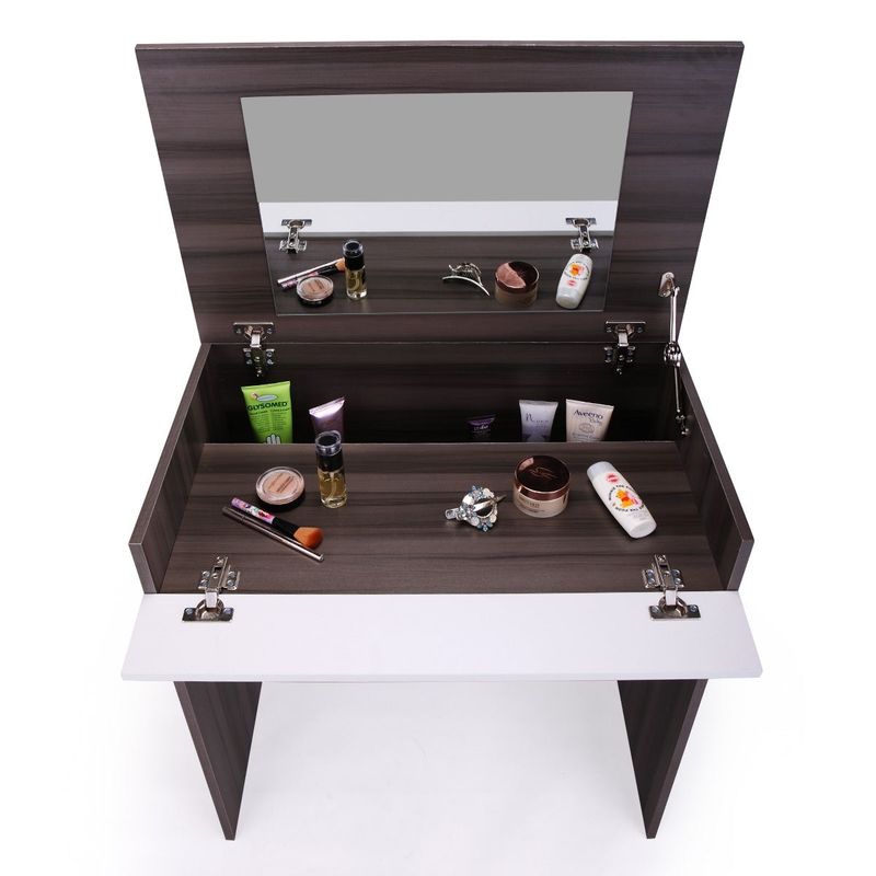 Vanity Make-up Dressing Table with Flip up Mirror Top Spacious Storage Vanity Table, Ebony and White - Espresso and White - No Drawers