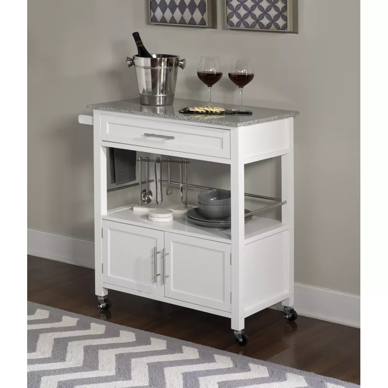 Chestley Kitchen Cart With Granite Top White
