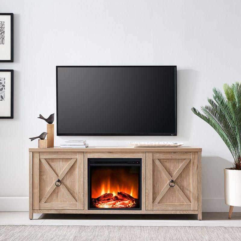 Granger 58" TV Stand with Log Fireplace Insert - Gray Oak
