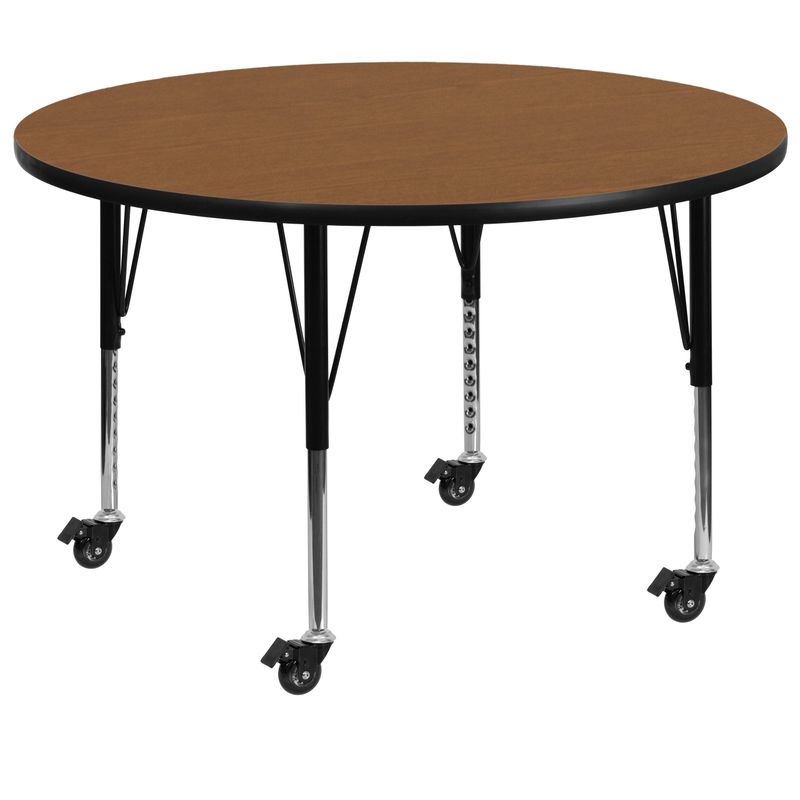 Mobile 48'' Round Thermal Laminate Activity Table - Adjustable Short Legs - Gray