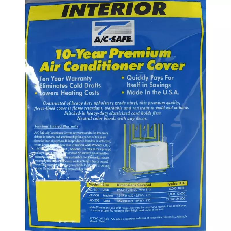 A/C Safe - Interior Cover for Small Window Air Conditioners