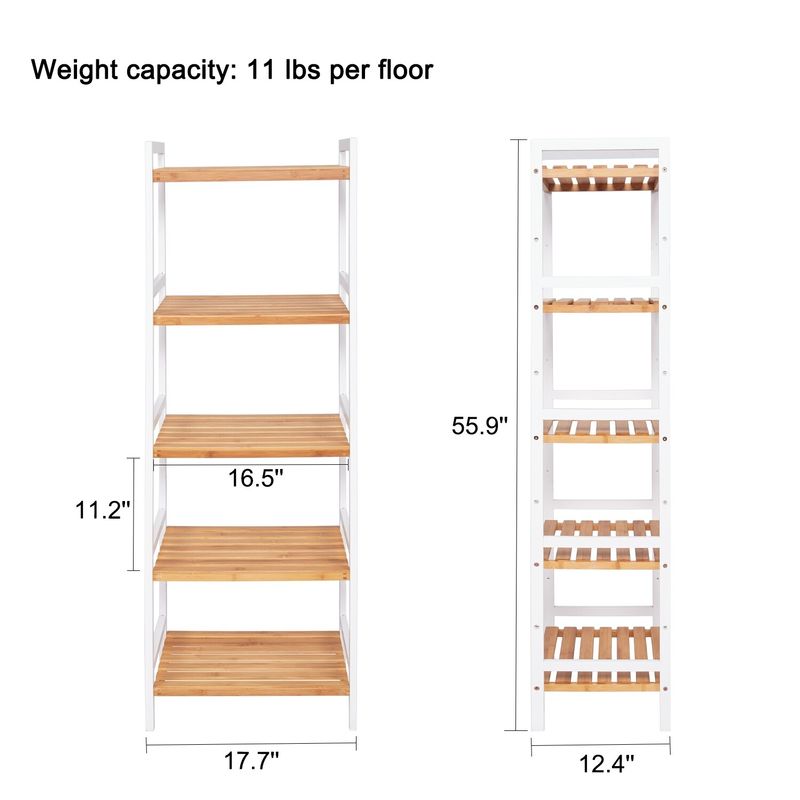Porch & Den 4-tier/5-tier Bamboo Storage Shelf Adjustable Shelf Rack for Bathroom Living Room Kitchen Plant Stand, Natural&White - 5...
