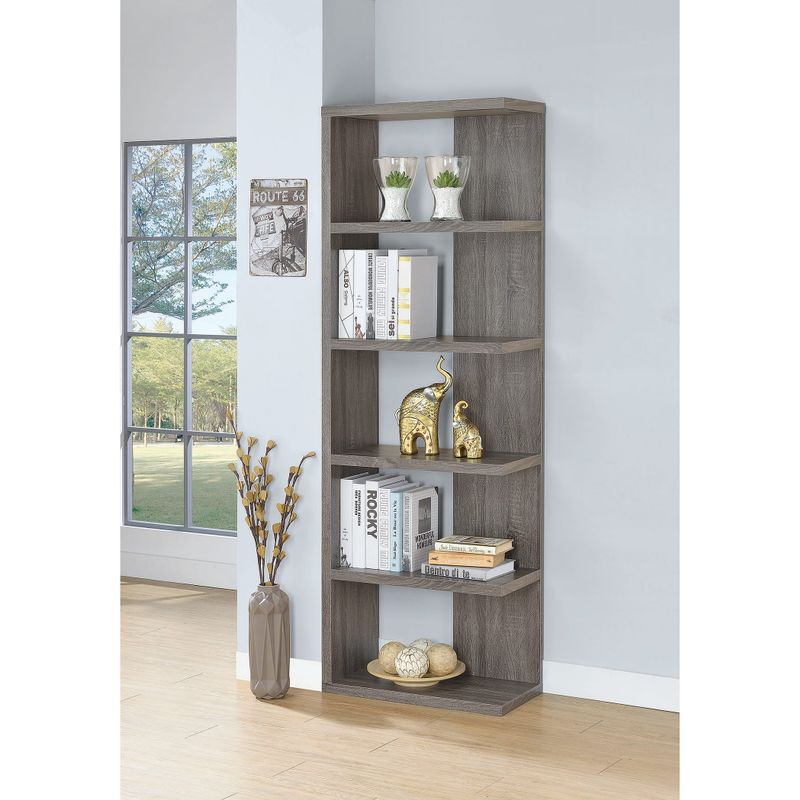 5-Tier Semi-Backless Bookcase in Weathered Grey - Weathered Grey