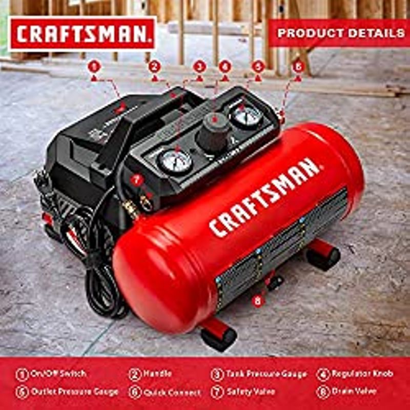 Craftsman 1.5 Gallon 3/4 HP Portable Air Compressor, Max 135 PSI, 1.5 CFM@90psi, Oil Free Air Tank, Electric Air Tool, CMXECXA0200141A...
