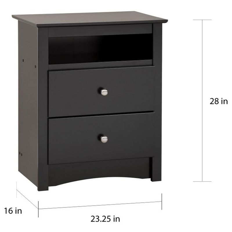 Broadway Black 2-drawer and Open Cubby Nightstand