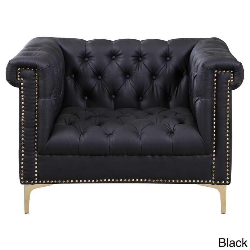 Chic Home Winston Grey Chrome/ Leather Button-tufted Lounge Chair with Goldtone Nailhead Trim - Winston Club Chair, Grey Leather