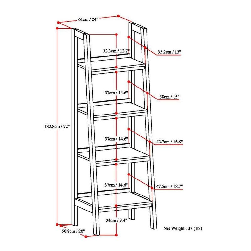 WYNDENHALL Hawkins SOLID WOOD 72 inch x 24 inch Modern Industrial Ladder Shelf - 24"w x 20"d x 72" h - Medium Saddle Brown