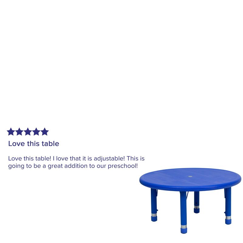 33" Round Plastic Height Adjustable Activity Table - School Table for 4 - Blue