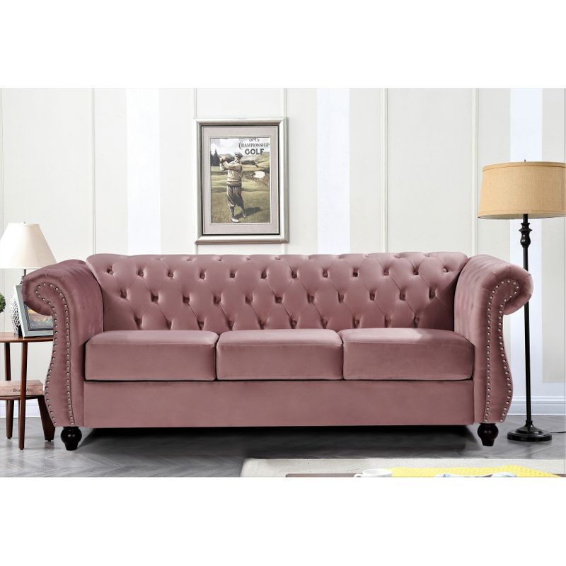 Kemos Velvet Chesterfield 2-piece Living Room Set - Grey
