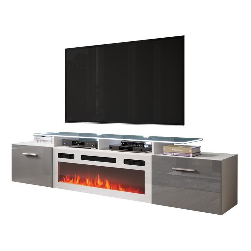 Rova WH-EF Electric Fireplace Modern 75" TV Stand - White/Gray