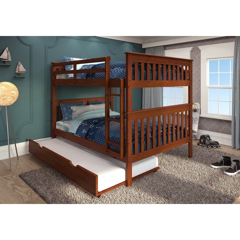 Espresso Full over Full Mission Bunk Bed with Drawers or Twin Trundle - Full - With Twin Trundle