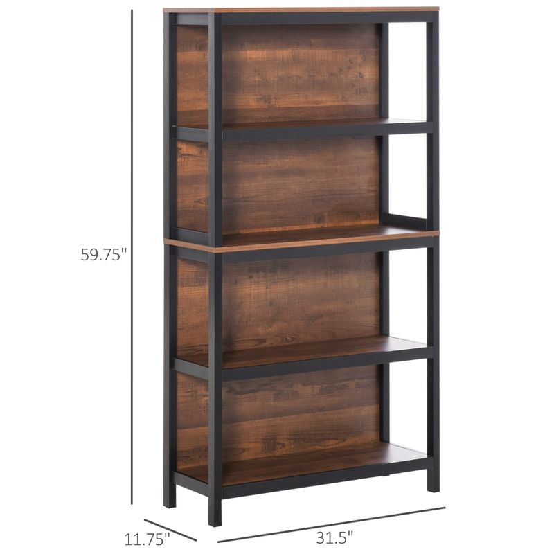 HOMCOM 4 Tier Bookshelf Utility Storage Shelf Organizer with Back Support and Anti-Topple Design - 11.75*31.5*59.75 - Black & Walnut