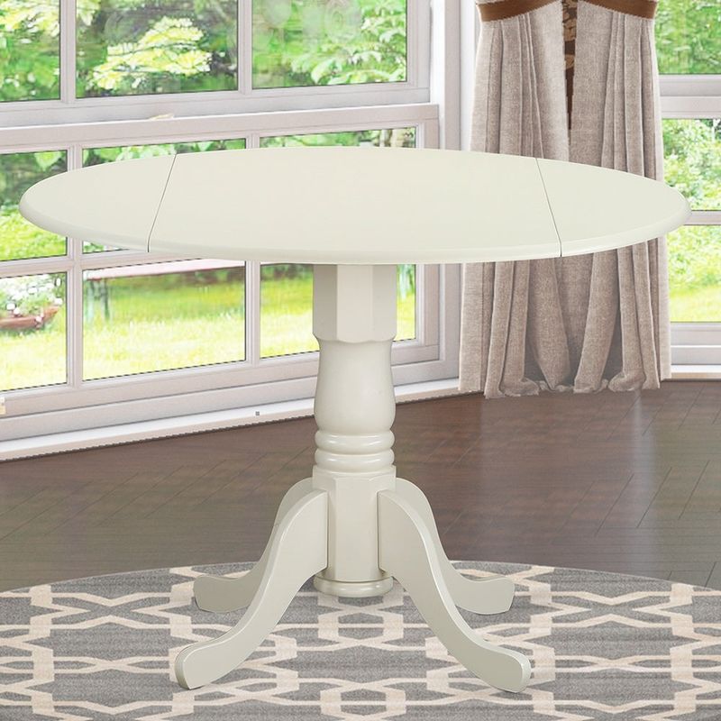 East West Furniture Round Table with Two 9-inch Drop Leaves (Finish Options available) - DLT-SBR-TP